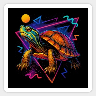Retro Neon Malayan Wood Turtle Magnet
